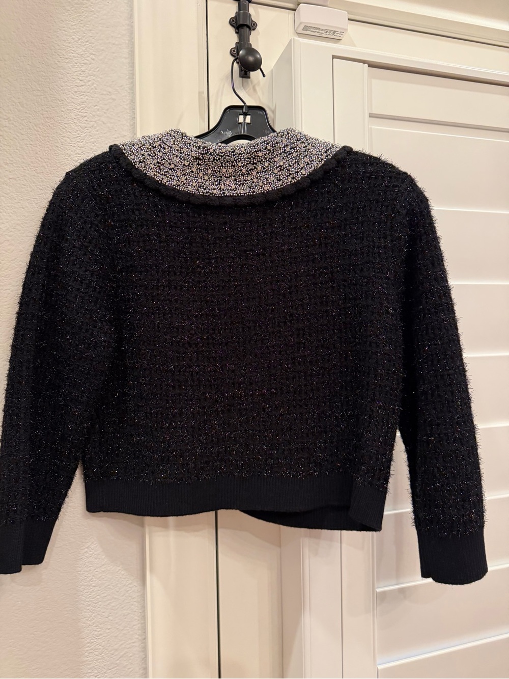 Alice + Olivia New Sparkle Black Cropped Cardigan with Silver Collar. Size XS - Picture 5 of 5